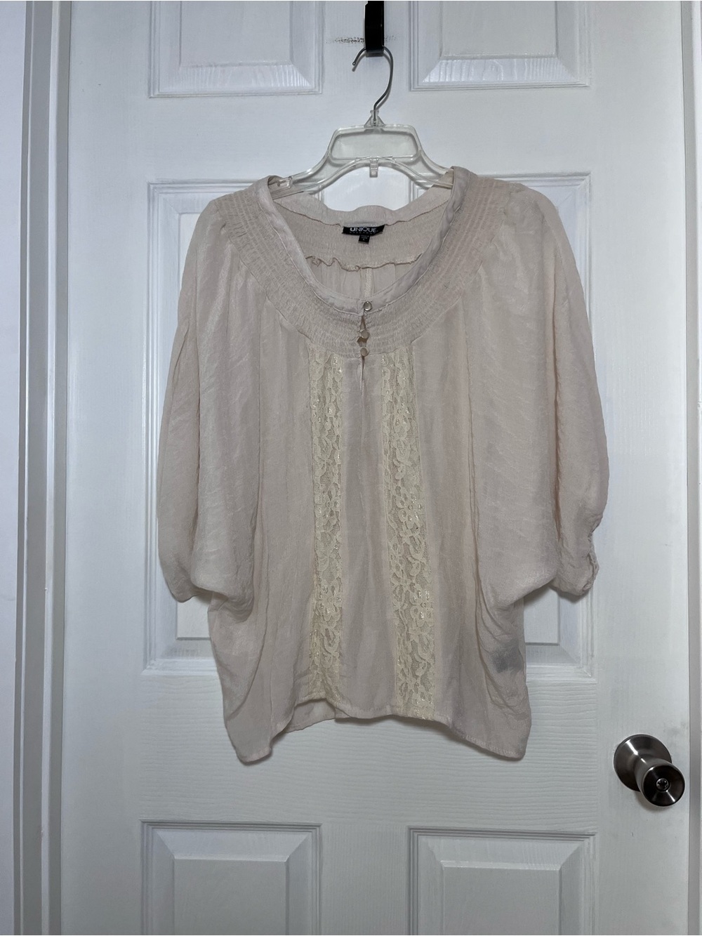 Unique Spectrum Cream Lace-Trim Peasant Blouse